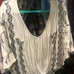Free People: white blouse with black embroidery